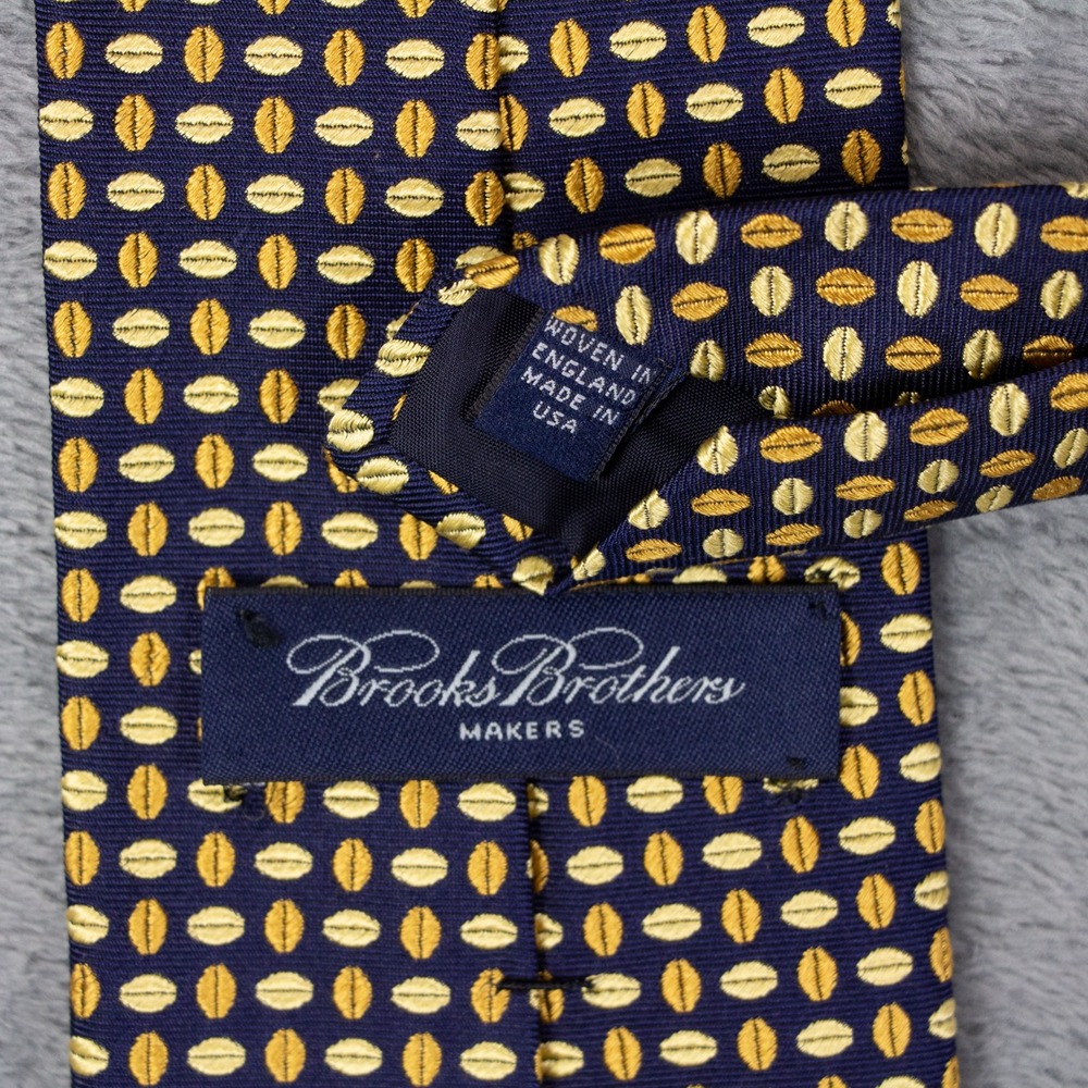 Brooks Brothers Makers Navy Blue Gold Geometric Silk Tie Woven in England USA - Picture 4 of 6